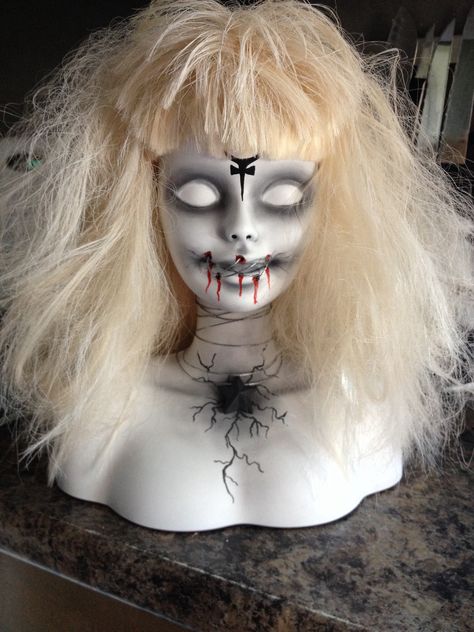 Halloween Barbie!   #barbie #creepy #diy Creepy Doll Heads Diy, Halloween Barbie Dolls Diy, Creepy Dolls Diy Halloween Decorations, Barbie Creepy, Halloween Mannequin Ideas, Creepy Barbie, Zombie Barbie, Creepy Diy, Creepy Halloween Props