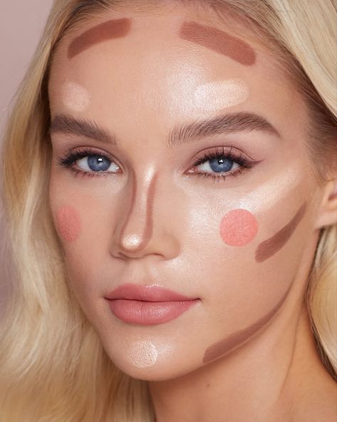 Contour Makeup Steps, Charlotte Tilbury Looks, No Make Up Make Up Look, Blush Pumps, Liquid Contour, Charlotte Tilbury Pillow Talk, Blush Pillows, Cheek Contour, Contour Makeup Tutorial