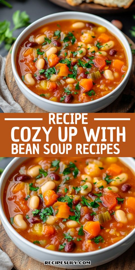 Warm up with a bowl of hearty bean soup, packed with flavor and nutrition. Soup Bowl Recipes, Dutch Oven Bean Soup, Baked Beans Soup, Recipes Using 15 Bean Soup, Pork And Bean Soup Recipes, Hearty Bean Soup Recipes, 3 Bean Soup Crock Pots, Fall Bean Soup Recipes, Fall Bean Soup