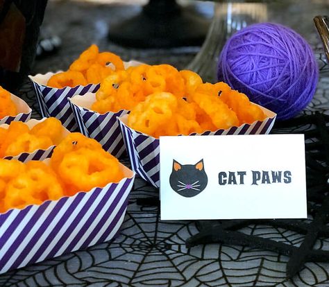 Black Cat Halloween Party Reveal - Parties With A Cause Cat Party Food Ideas, Kitty Party Food Ideas, Cat Birthday Party Food, Cat Themed Food, Cat Themed Party, Cat Bday, Kitty Cat Birthday Party, Kitten Birthday Party, Cat Themed Parties