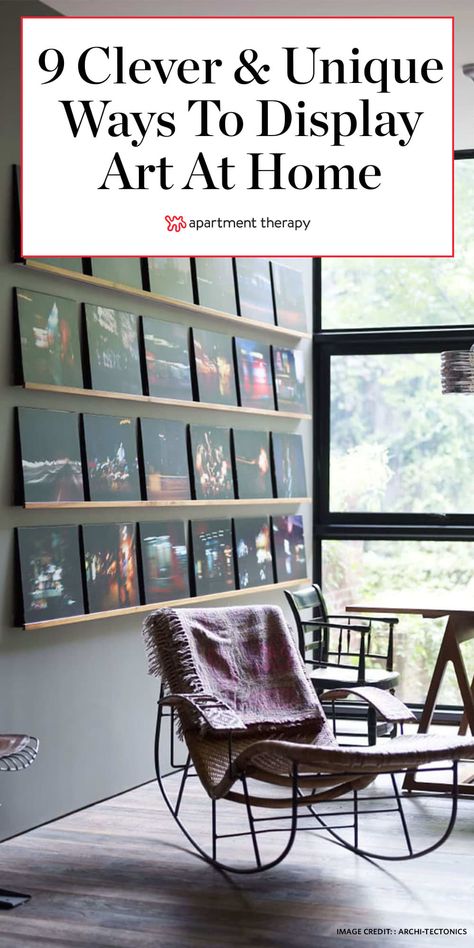 Clever (& Really Stylish) Ways to Display Art Around Your Home Art Display Wall Interior Design, Displaying Canvas Artwork In Home, Living Room Photography Art, Contemporary Living Room Wall Art, How To Display Artwork, Panel Art Ideas, Canvas Painting Display Ideas, Canvas Display Ideas, Displaying Artwork In Home