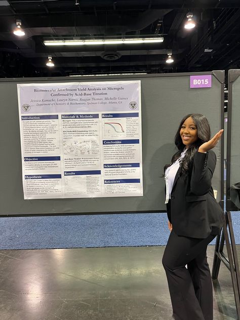 From November 9th - 12th, 2022 I had the pleasure of presenting my research, under the instruction of my P.I Dr. Michelle Gaines, at the Annual Biomedical Research Conference for Minoritized Students (ABRCMS) in Anaheim, CA on the effect of microgels and how they may be of use within biomedical applications. The research was entitled "Biomolecular Attachment Yield Analysis on Microgels Confirmed by Acid-Base Titration". This was my first experience attending an international conference. Research Assistant Aesthetic, Researcher Aesthetic, Phd Student Aesthetic, Conference Aesthetic, Research Aesthetic, Research Conference, Engineering School, Tech Conference, Young Professional Outfits