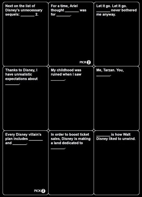 Cards Against Humanity Costume, Diy Cards Against Humanity, Funniest Cards Against Humanity, Cards Against Humanity Funny, Cards Of Humanity, Cards Against Humanity Game, Childhood Ruined, Disney Version, Disney Cards