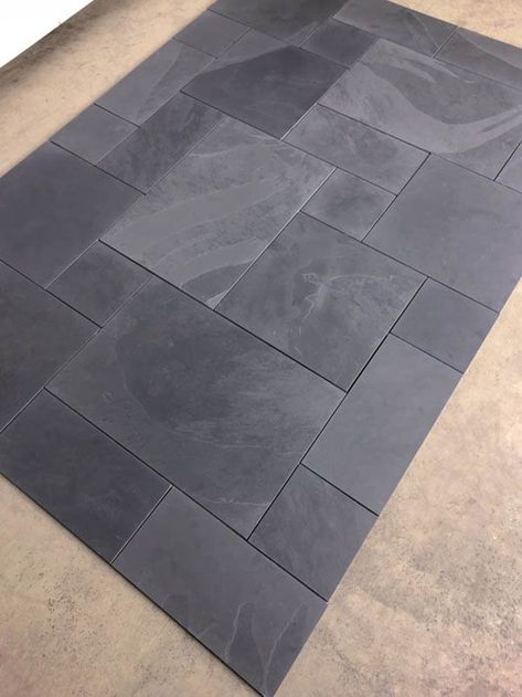 Black Stone Flooring, Slate Shower Tile, Laundry Room Floor Ideas, Black Tile Bathroom, Slate Bathroom Floor, Black Tile Bathroom Floor, Room Floor Ideas, Slate Bathroom Tile, Black Slate Floor