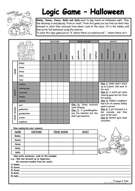 Halloween Esl Printables, Halloween Activities Upper Elementary, Halloween Worksheets Middle School, Halloween Lessons Elementary, Halloween English Activities High School, Halloween Math Activities Middle School, Fall Worksheets For 4th Grade, Halloween Logic Puzzles Free, Halloween 5th Grade Activities