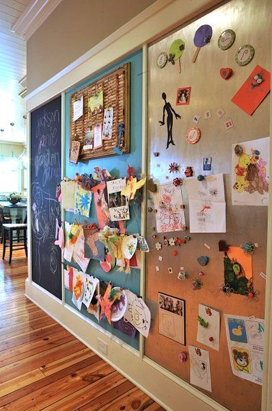 I love this idea. Chalkboard, magnetic and one for the art work. Hemma Diy, Diy Casa, Toy Rooms, Design Del Prodotto, Kids Playroom, Kid Spaces, Kids' Room, Boy's Room, My Dream Home