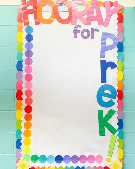 Bernice Hawkins on Instagram: "Are you team brights or team neutral? I love bright colors so much and the entrance bulletin board in my classroom brought me a serious about of joy! Border by @schoolgirlstyle and the dot design was inspired by one of her collections too. #backtoschool #teambrights #prekindergarten #prek #prekclassroom #prekteacher #teachersofinstagram #bts2022 #prekteachersofinstagram #teachersfollowteachers" Prek Decorating Ideas, Back To School Prek Bulletin Boards, Yay You're Here Bulletin Board, Pre K Bulletin Board Ideas Preschool, Prek Classroom Bulletin Board Ideas, Rainbow Bulletin Board Ideas Preschool, Welcome To Prek Bulletin Board, Joy Bulletin Board, Pre K Bulletin Board Ideas