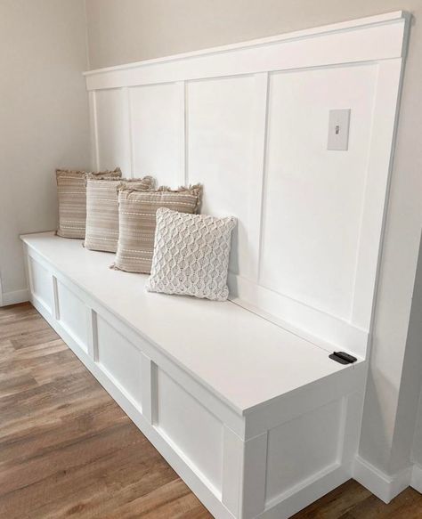 Built-In Bench with Storage - How to Build One Built In Dining Bench, Dining Bench With Storage, Seating In Kitchen, Entrance Room, Diy Bench Seat, Built In Bench Seating, Nook Bench, Wall Bench, Mudroom Bench With Storage