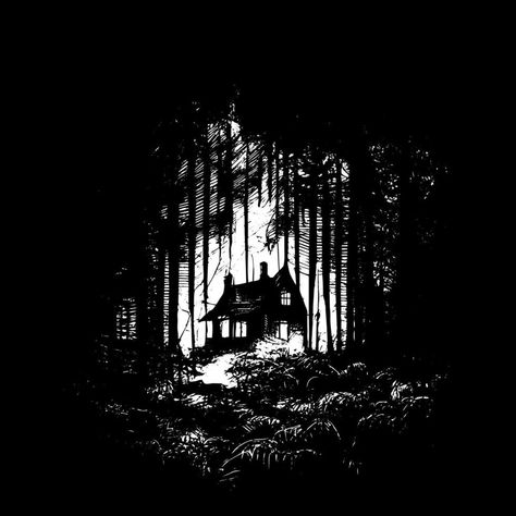 Spooky Woods, Forest Drawing, Horror Drawing, Black And White Vector, Black And White Sketches, Forest Illustration, Horror House, House Illustration, Vector Sketch