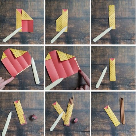 Origami Pencil Holder, Origami Pencil, Simple Origami, Piece Of Paper, How To Fold, Old Magazines, Origami Tutorial, Origami Easy, Printer Paper