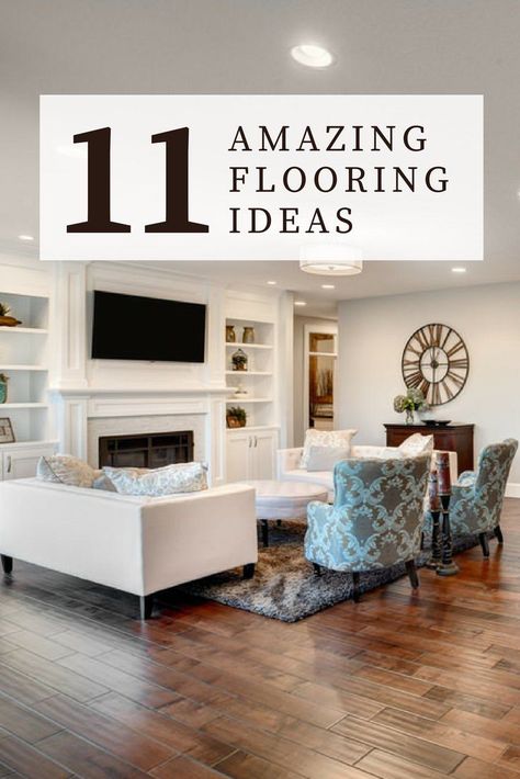 Combination Flooring Ideas, Rug On Tile Floor Living Room, Modern Floors Living Room, Great Room Flooring Ideas, 2nd Floor Flooring Ideas, New Home Flooring, High End Flooring Ideas, Kitchen Dining Room Flooring, Den Flooring Ideas