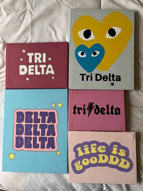 Sorority Canvas Tri Delta, Tri Delta Painting Ideas, Tri Delta Canvas Painting, Tri Delta Painting, Delta Delta Delta Canvas, Dphie Canvases, Tri Delta Canvas, Delta Zeta Canvas, Sorority Canvas Art