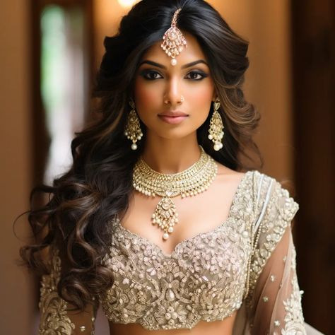 83 Insanely Luxurious Wedding Hairstyles for 2024 Bollywood Updo Hairstyles, Open Hairstyle Indian Bride, Indian Wedding Day Hairstyle, Hairstyle For Lengha Indian Fashion, Ladies Sangeet Hairstyles, Indian Event Hairstyles, Indian Wedding Bride Hairstyle, Mendhi Hairstyles For Bride, Indian Bride Hair Down