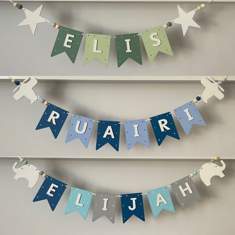 Name Banner Diy, Swan Nursery, Cloud Heart, Welcome Baby Banner, Baby Name Banners, Name Garland, Wooden Bunting, Name Bunting, Paper Bunting