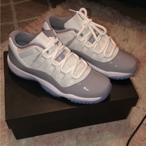 Grey And White Low 11’s Never Worn Brand New Trendy Shoes For Women Sneakers & Athletic Shoes, Grey Low Jordans, Grey And White Jordans, Jordan Shoes Low, Jordans 11, Jordan Lows, Grey 11s, Jordan 11 Women, Jordan 11s