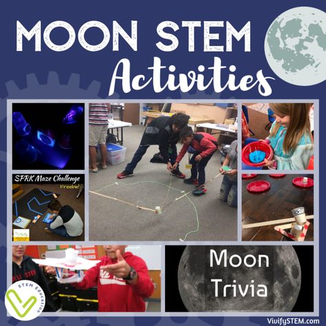 STEM activities to celebrate the 50th anniversary of the Apollo Moon Landing and learn about the moon. Back To School Stem, Engineering Design Challenge, Teamwork Activities, Camp Themes, Moon Unit, Space Activities For Kids, Stem Activities Preschool, Pe Activities, Moon Projects