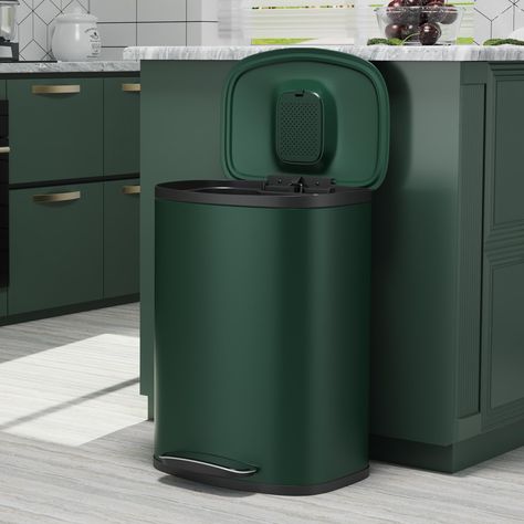 PRICES MAY VARY. Sleek & Space-Saving Design: Our 13-gallon trash can features an elegant oval cover and compact footprint, perfect for tight spaces. Its modern design fits seamlessly against walls or cabinets, adding style while saving space. Silent Operation: Enjoy a noise-free environment with the quiet-close lid, equipped with an advanced bi-force damper. The rugged step pedal ensures smooth, silent opening and closing, making it ideal for kitchens and busy households. Built-In Odor Control: Garbage Can Tool Storage, Pull Out Trash Cans With Lids, Trash Cabinet Hardware, Ikea Recycle Bin Hack, Double Garbage Cabinet, Trash Recycling Compost Drawer, Trash Bin Furniture, Hide Trash Cans Lowe's, Trash Can Cabinet Target