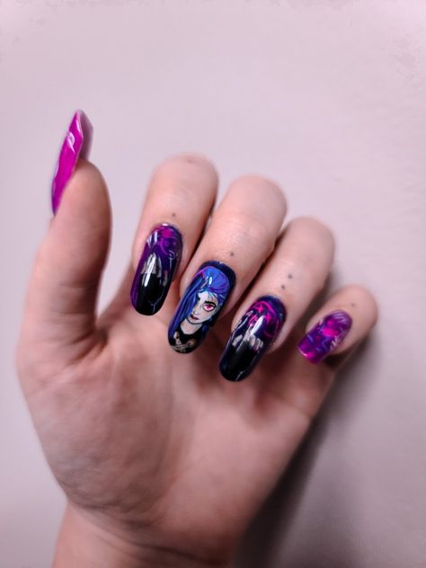 Lol arcane jinx nails art League Of Legends Nails, Nails Art Anime, Arcane Nails, Jinx Nails, Cartoon Tutorial, Arcane Jinx, Jinx Arcane, Handy Man, Jinx League Of Legends