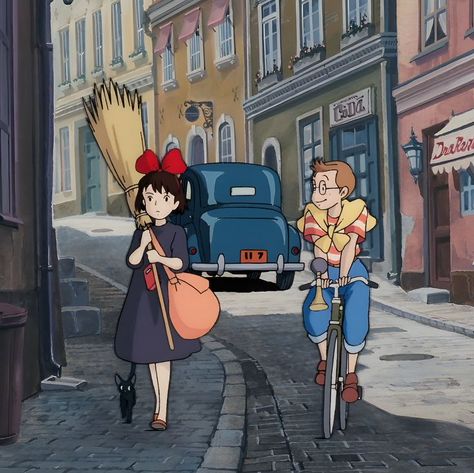 Aesthetic Anime Scenery, Kikis Delivery Service Aesthetic, Pfp Aesthetic Anime, Icon Pfp Aesthetic, Movie Icon, Studio Ghibli Background, Kiki Delivery, Ghibli Artwork, Kiki's Delivery Service