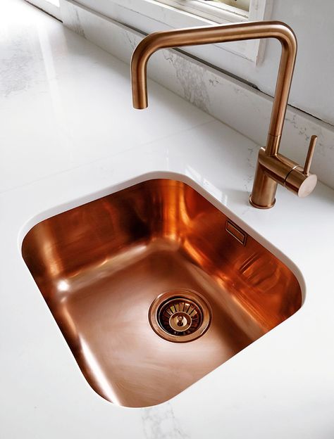 Copper Taps Kitchen, Copper Undermount Sink, Black And Copper Kitchen, Kat Williams, Coffee Trailer, Copper Taps, Copper Kitchen Decor, Copper Decor, Brushed Copper