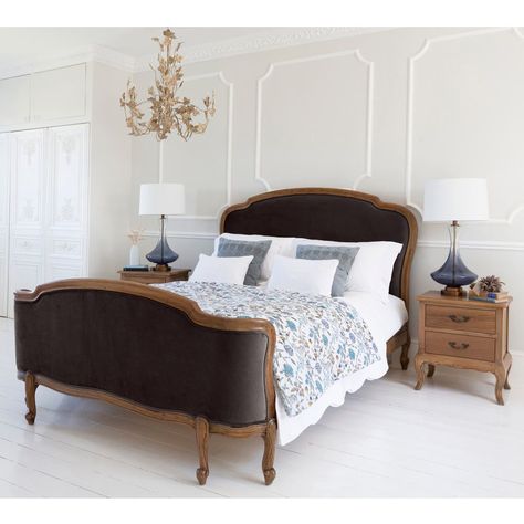 Love Story Mole Velvet French Bed | Classic Mole Velvet Finished in an Elegant Oak Frame Wood And Upholstered Bed, French Style Bed, Bed Classic, Rattan Bed, Velvet Upholstered Bed, French Bed, Luxury Mattresses, French Bedroom, Timeless Interiors