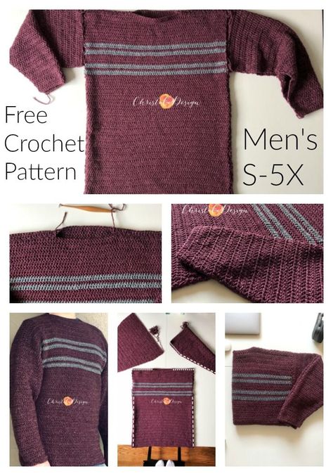 An easy crochet sweater in men's sizes S-5X. This one is beginner friendly and simple to customize. It would be a great oversized sweater for women too! #crochet #crochetsweater #menswear crochet pattern free, free crochet pattern, free crochet sweater pattern, easy crochet sweater pattern, beginner clothes, make your own clothes, handmade, diy sweater, crochet clothes, free pattern crochet, men's sweater, pullover crochet Easy Mens Knit Sweater Pattern Free, Crochet Sweater Pattern Men, Grandpa Sweater Crochet Pattern, Mens Sweater Crochet Pattern, Mens Crochet Sweater Pattern Free, Crochet Mens Sweater, Crochet Sweater For Men, Mens Crochet Sweater, Crocheted Buttons