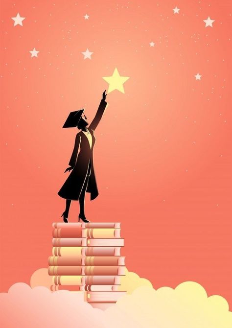 Achievement Poster, Educational Illustrations, Graduation Drawing, Graduation Wallpaper, Back To University, Books Graphic, Graduation Art, Star Illustration, Reaching For The Stars