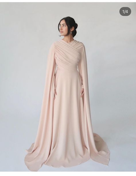 Soiree Dresses For Hijab, Bodice Draping, Simple Engagement Dress, Modest Long Sleeve Wedding Dresses, Event Dresses Classy, Royal Cape, Modest Evening Gowns, Engagement Dress For Bride, Usa Summer