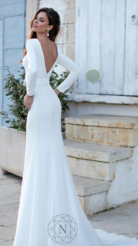 Older Bride Wedding Dress Over 40 Classy, Simple Wedding Dress With Sleeves Classy, Romantic Long Sleeve Wedding Dress, Plain Wedding Dress With Sleeves, Classic Wedding Dress With Sleeves, Long Sleeve Minimalist Wedding Dress, Simple Timeless Wedding Dress, Lebanese Wedding Dress, Lake Wedding Dress