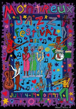 Montreux Jazz Festival 1997 James Rizzi, Montreux Jazz Festival, Concert Poster Art, Jazz Poster, Jazz Art, Festival Poster, Blue Poster, Jazz Blues, Jazz Festival