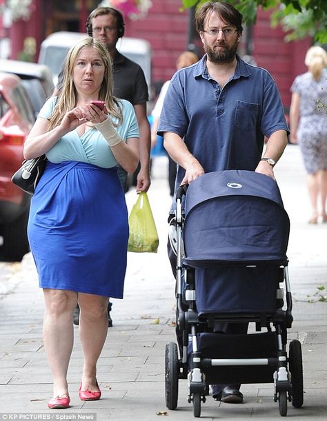 Doting parents: David Mitchell and his wife Victoria Coren stepped out in London on Saturd... Victoria Cohen, Victoria Coren, Emma Watson Style, David Mitchell, Baby Daughter, Summer Weather, Emma Watson, Baby Strollers, In London