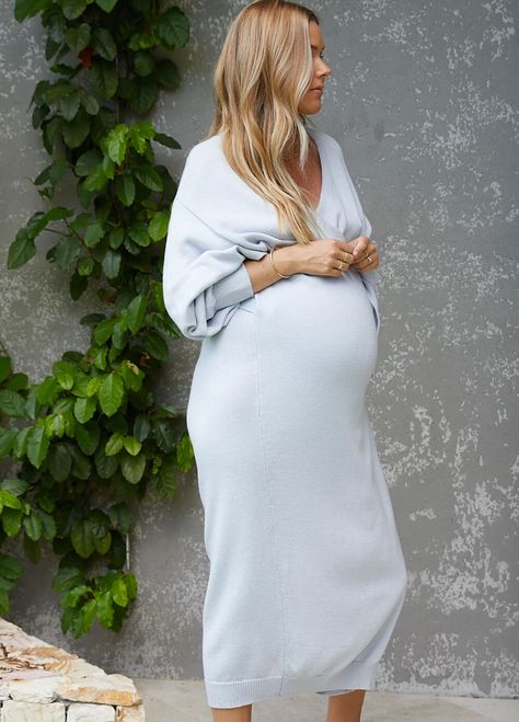 Legoe - Knit Wrap Dress in Powder Blue Autumn Maternity, Pregnancy Fashion Fall, Maternity Pads, Maternity Wrap Dress, Pregnant Model, Knit Wrap Dress, Nursing Pads, Pre Pregnancy, Knit Wrap