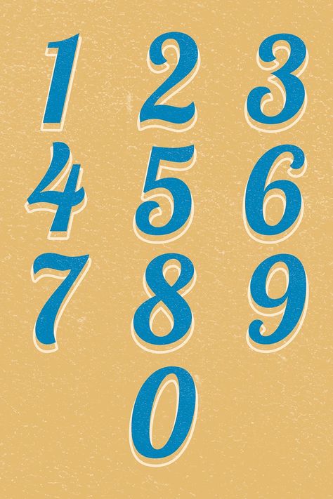 Numbers Calligraphy Fonts, Vintage Font Numbers, Alphabet Fonts Numbers, Different Fonts For Numbers, Numbers In Fonts, How To Draw Numbers Fonts, Bold Number Fonts, 4 Font Number, Numbers Aesthetic Font