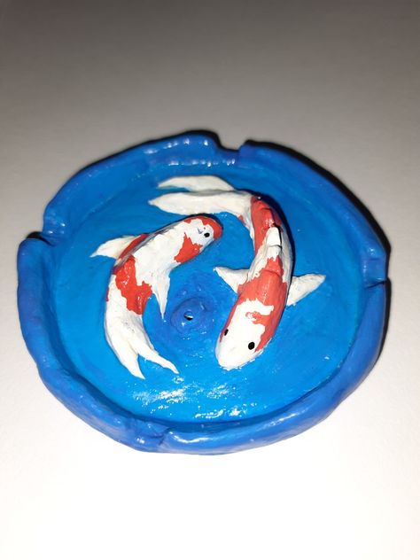 clay koi fish ashtray / incensce burner i made for a friend Clay Coy Fish, Clay Koi Fish, Fish Ashtray, Sculpt Ideas, Diy Jewelry Tray, Clay Diy Projects, Pottery Crafts, Ceramics Pottery Art, Clay Art Projects