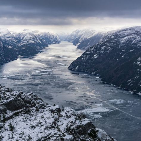 Outdoorlife Norway on Instagram: "WOAH! It’s not very often that we get sea ice in this neck of the woods! Our guide @erlendberne captured this image on January 20. . . Join us on a hike and experience the stunning beauty of the Lysefjord this winter | 🥾 Booking Link in Bio . . . #norway #preikestolen #pulpitrock #lysefjord #visitnorway #destinasjonryfylke #stavanger #regionstavanger #fjordnorway #fjord #mountain #thegreatoutdoors #guidedtour #ilovenorway #mittnorge #wanderlust #outdoorlifenorw Fjord Aesthetic, Norway Winter, Rune Viking, Norway Nature, Norway Fjords, Magic System, Sea Ice, Inspiration Nature, Visit Norway