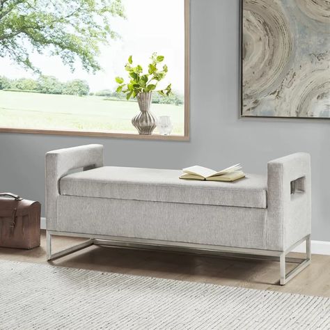 Orren Ellis Mannion-King Upholstered Storage Bench & Reviews | Wayfair Grey Storage Bench, Grey Storage, Upholstered Storage Bench, Grey Upholstery, Bench With Shoe Storage, The Madison, Madison Park, Upholstered Storage, Upholstered Bench