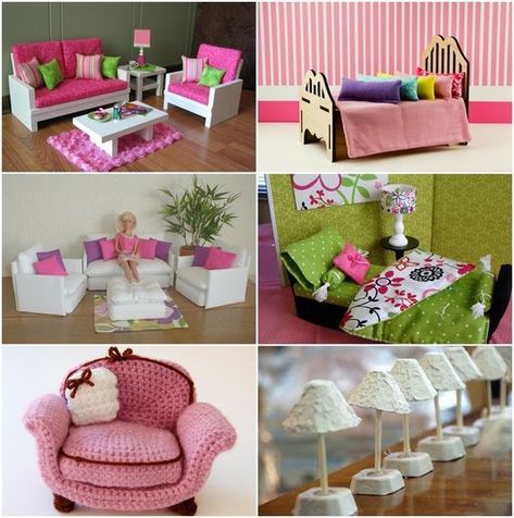 DIY Barbie furniture and DIY Barbie house ideas dollhouse ideas Barbie House Ideas, Barbie House Furniture, Diy Barbie House, Accessoires Barbie, Doll Furniture Diy, Diy Barbie Furniture, Barbie Dolls Diy, Doll House Plans, Dollhouse Ideas