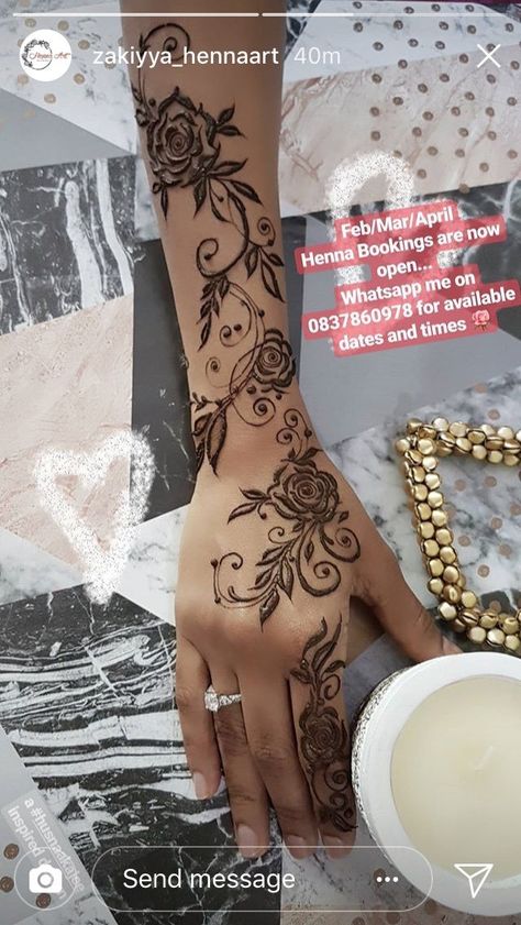 Henna Designs Arm, Mehndi Designs Finger, Henna Hand Designs, Cute Henna Designs, Henna Style Tattoos, Jagua Henna, Henna Inspired Tattoos, Cute Henna, Tato Henna