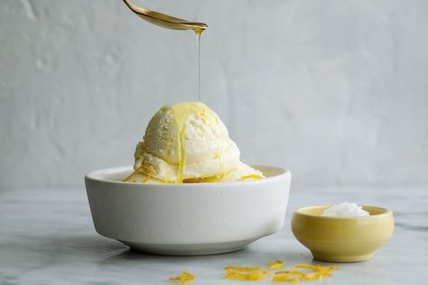 Olive Oil Gelato, Lemon Ice Cream Recipe, Olive Oil Ice Cream, Gelato Recipe, Lemon Ice Cream, Roasted Chicken Thighs, Lemon Olive Oil, Infused Olive Oil, Nyt Cooking