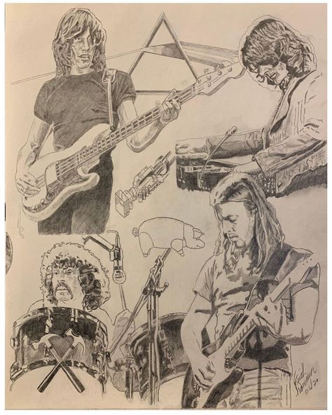 Keith on Instagram: “New series...Thru the Years..#1..Pink Floyd...16x20 pencil on stipple/coquille ..#pinkfloyd #pencildrawing #pencilportrait…” Pink Floyd Sketch, Pink Floyd Art Drawings, Pink Floyd Drawing, Pink Floyd Fan Art, Pink Floyd Aesthetic, Band Drawing, Pink Floyd Members, Pink Floyd Art, Rock N Roll Art