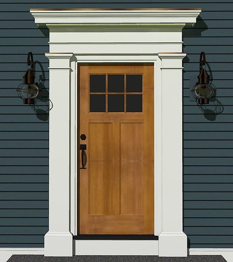 Front Door Pediment Ideas, Dutch Colonial House Exterior Front Doors, Colonial Door Design, Molding Around Front Door, Front Door Trim Ideas Moldings Exterior, Trim Around Front Door Exterior, Front Door Moulding Exterior, Exterior Door Frame Molding, Exterior Door Molding