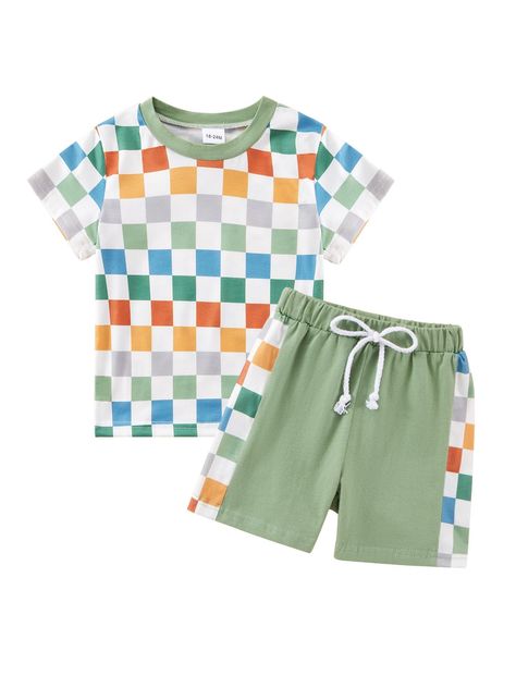 PRICES MAY VARY. Soft Material:The baby boy summer clothes are made of cotton blend,which is soft and breathable. Patchwork & Checkerboard Pattern:The tee shirts and shorts are designed with different colors stitching and fashionable checkerboard pattern,making your boys look really cute and cool in the crowd. Sizes & Colors:Available colors are green,blue,white and black. Available sizes:12-18 months,18-24 months,2T - 3T,3T - 4T,4T - 5T. Occasion:Toddler baby boys clothes are suitable for casua Toddler Clothes Boy, Boy Summer Outfits, Stitching Clothes, Checkered Clothes, Toddler Boy Summer Outfits, Photoshoot Birthday, Toddler Boy Summer, Outfits Colorful, Toddler Boy Clothes