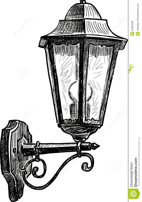 Vintage Street Lamp Drawing, Street Lamp Drawing, Lamp Design Drawing, Vintage Street Light, Vintage Street Lamp, Lamp Sketch, Lamp Drawing, Lantern Drawing, Lamp Tattoo