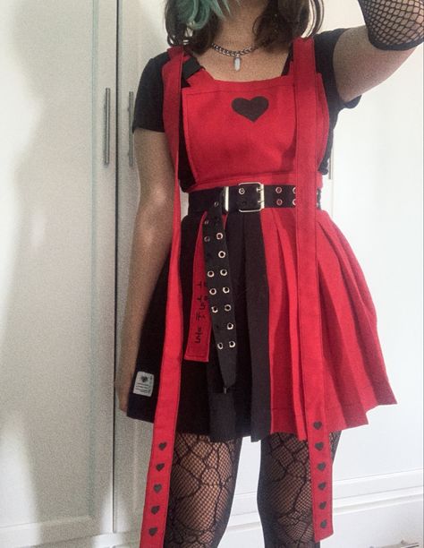 Red And Black Goth Outfits, Alt Valentines Outfit, Black And Red Aesthetic Outfit, Red Alt Outfits, Red Punk Outfits, Goth Valentines Day Outfit, Red Grunge Outfit, Red Goth Outfits, White Christmas Outfit