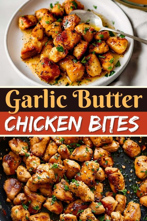 These quick and easy garlic butter chicken bites take only 15 minutes to prepare but deliver big on flavor. They're a must-make any night of the week. Easy Garlic Butter Chicken, Ayam Mentega, Quick Chicken Breast Recipes, Garlic Butter Chicken Bites, Butter Chicken Bites, Easy Garlic Butter, Chicken Bites Recipes, Pan Seared Chicken, Easy Chicken Breast