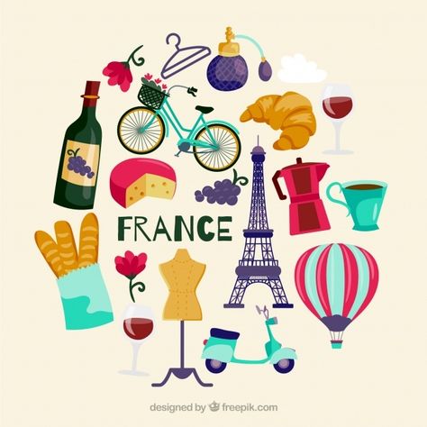 European Symbols, France Symbols, Europa Art, Tour Of France, French Symbols, Paris Cards, United Nations Day, Travel Symbols, Paris Artwork