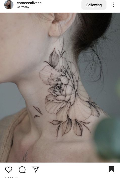 Flower Neck Tattoo, Rosen Tattoo Frau, Side Neck Tattoo, Floral Thigh Tattoos, Feminine Tattoo Sleeves, Throat Tattoo, Neck Tattoos Women, White Ink Tattoo, Tattoos For Women Flowers