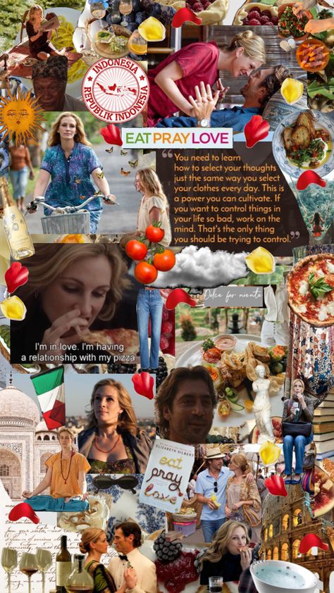 Eat pray love 🍝🪷💌🌺 #eatpraylove #movie #movies #movienight #moviecollage #movieaesthetic #movieshuffle #moviemoodboard #movieposter #movieboard #moviesilove Eat Pray Love Movie, Eat Pray Love Quotes, Growing Quotes, Movie Collage, Elizabeth Gilbert, Eat Pray, Eat Pray Love, Travel Wallpaper, Julia Roberts