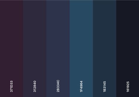 Midnight Purple Color Palette, Dark Blue Swatch, Prom Color Palette, Underworld Color Palette, Midnight Colour Palette, Midnight Blue Color Scheme, Dark Blue And Purple Color Palette, Dark Colour Pallet, Black And Blue Palette