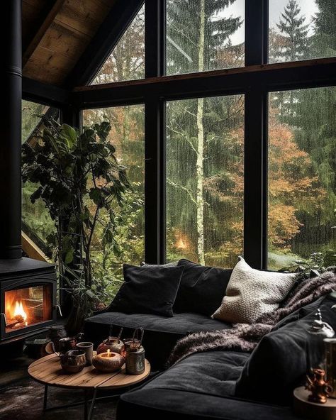 Dark Academia Home, Dark Living Rooms, Dark Home, Cabin Interiors, Dark Interiors, Dream House Interior, Cabin Homes, Dream Rooms, Dream House Decor